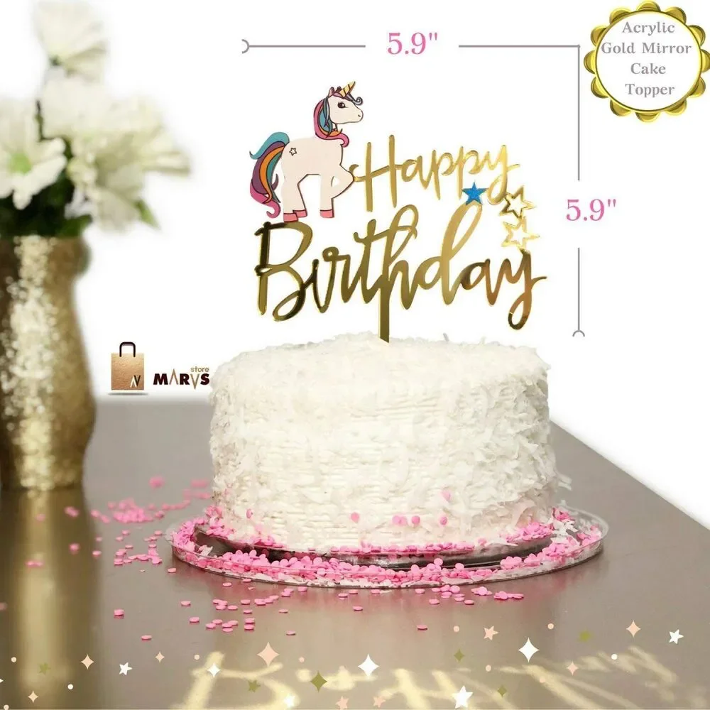 Unicorn Cake Topper & Birthday Banner Set - Gold XL